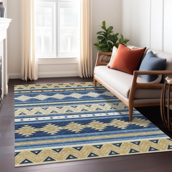 Addison Rugs Chantille Indoor/Outdoor Transitional Global Navy Machine Washable Rectangle Rug, 8' x 10'