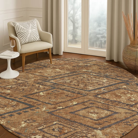 Addison Rugs Chantille Indoor/Outdoor Transitional Global Paprika Machine Washable Round Rug, 8' x 8'