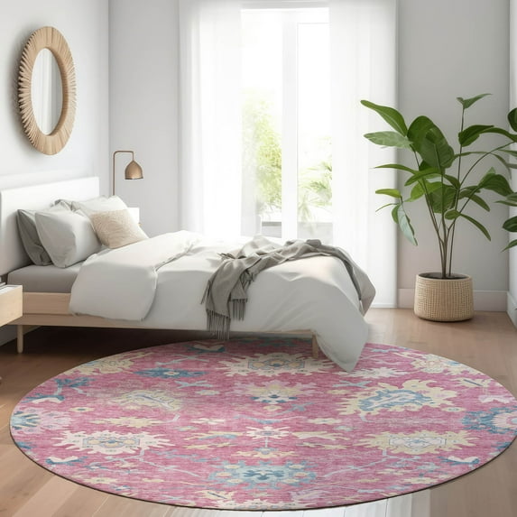 Addison Rugs Chantille Indoor/Outdoor Transitional Global Pink Washable Round Rug, 8' x 8'