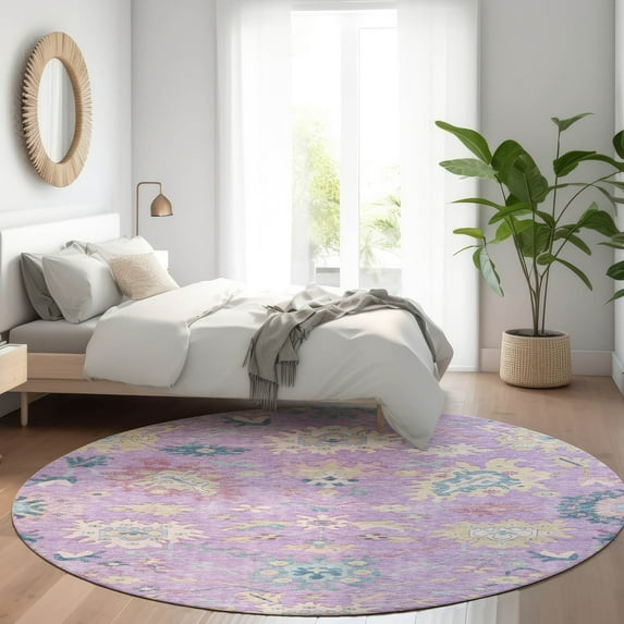 Addison Rugs Chantille Indoor/Outdoor Transitional Global Purple Washable Round Rug, 8' x 8'