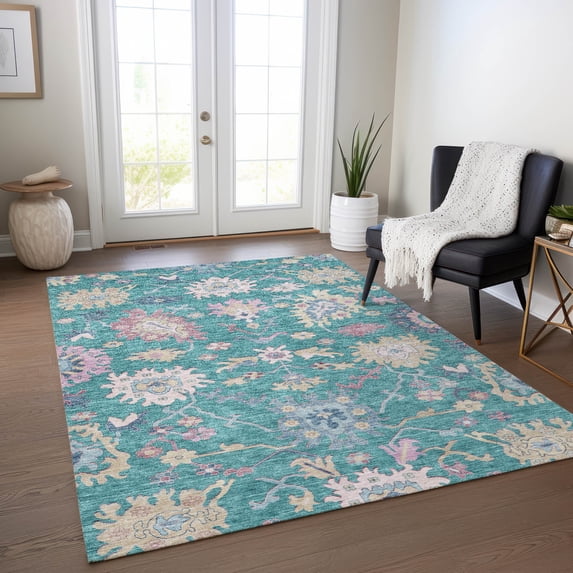 Addison Rugs Chantille Indoor/Outdoor Transitional Global Teal Washable Rectangle Rug, 5' x 7'6"