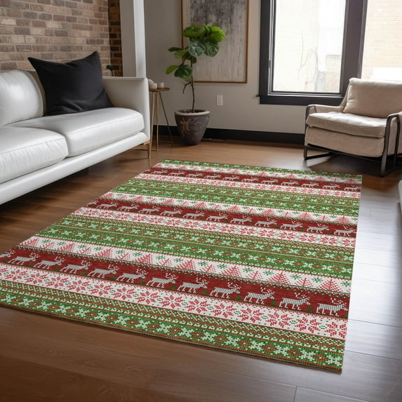 Addison Rugs Chantille Indoor/Outdoor Transitional Holiday Green Machine Washable Rectangle Rug, 10' x 14'