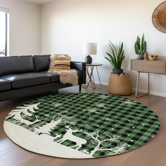 Addison Rugs Chantille Indoor/Outdoor Transitional Holiday Green Machine Washable Round Rug, 8' x 8'