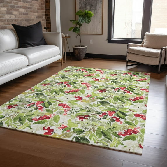 Addison Rugs Chantille Indoor/Outdoor Transitional Holiday Holly Aloe Machine Washable Rectangle Rug, 3' x 5'