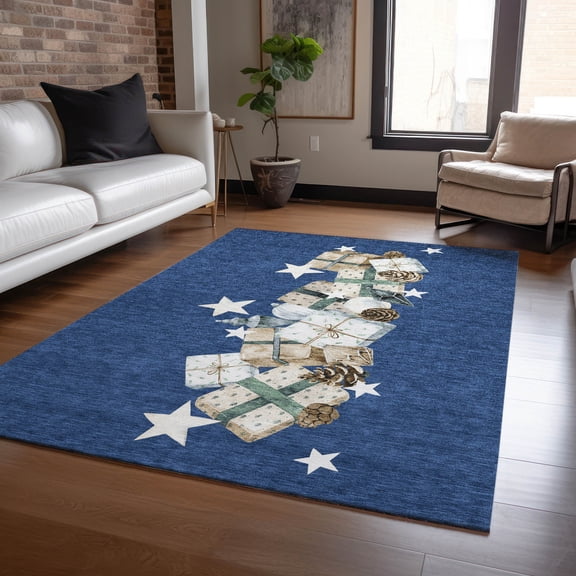 Addison Rugs Chantille Indoor/Outdoor Transitional Holiday Navy Machine Washable Rectangle Rug, 2'6" x 3'10"