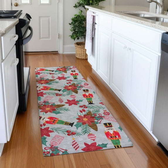 Addison Rugs Chantille Indoor/Outdoor Transitional Holiday Nutcracker Silver Machine Washable Runner Rug, 2'3" x 7'6"