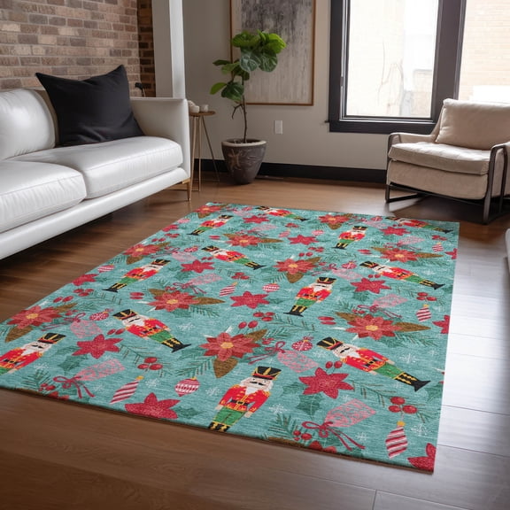 Addison Rugs Chantille Indoor/Outdoor Transitional Holiday Nutcracker Teal Machine Washable Rectangle Rug, 10' x 14'