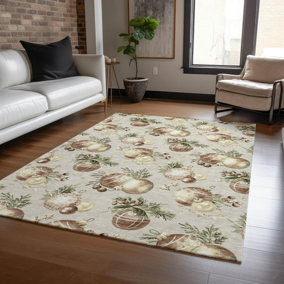 Addison Rugs Chantille Indoor/Outdoor Transitional Holiday Ornament Beige Machine Washable Rectangle Rug, 2'6" x 3'10"