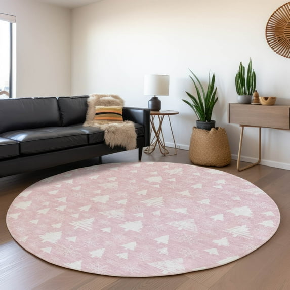 Addison Rugs Chantille Indoor/Outdoor Transitional Holiday Pink Machine Washable Round Rug, 8' x 8'