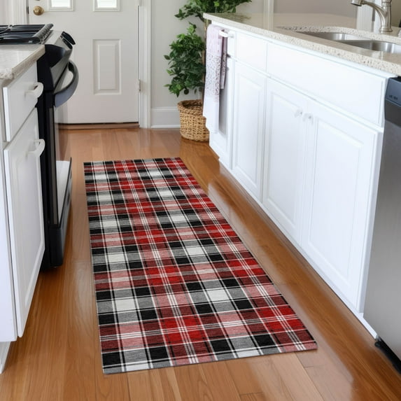 Addison Rugs Chantille Indoor/Outdoor Transitional Holiday Plaid Black Machine Washable Runner Rug, 2'3" x 7'6"