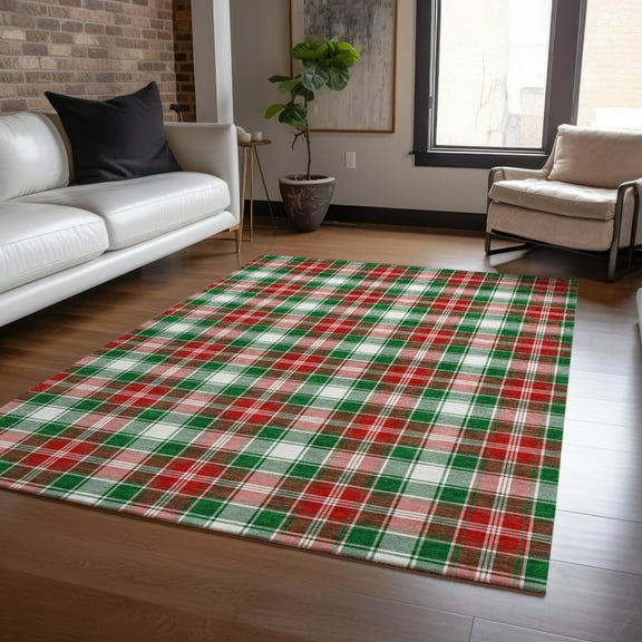 Addison Rugs Chantille Indoor/Outdoor Transitional Holiday Plaid Emerald Machine Washable Rectangle Rug, 2'6" x 3'10"