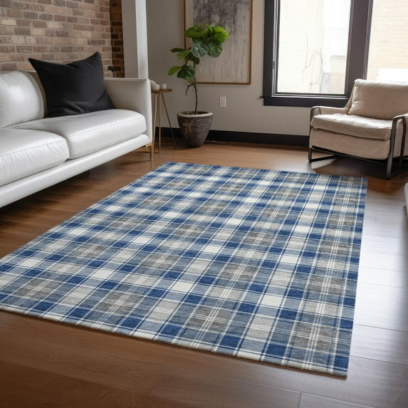 Addison Rugs Chantille Indoor/Outdoor Transitional Holiday Plaid Navy Machine Washable Rectangle Rug, 5' x 7'6"