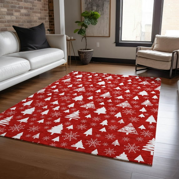 Addison Rugs Chantille Indoor/Outdoor Transitional Holiday Red Machine Washable Rectangle Rug, 5' x 7'6"