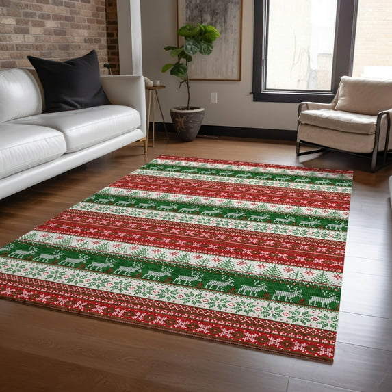 Addison Rugs Chantille Indoor/Outdoor Transitional Holiday Red Machine Washable Rectangle Rug, 8' x 10'