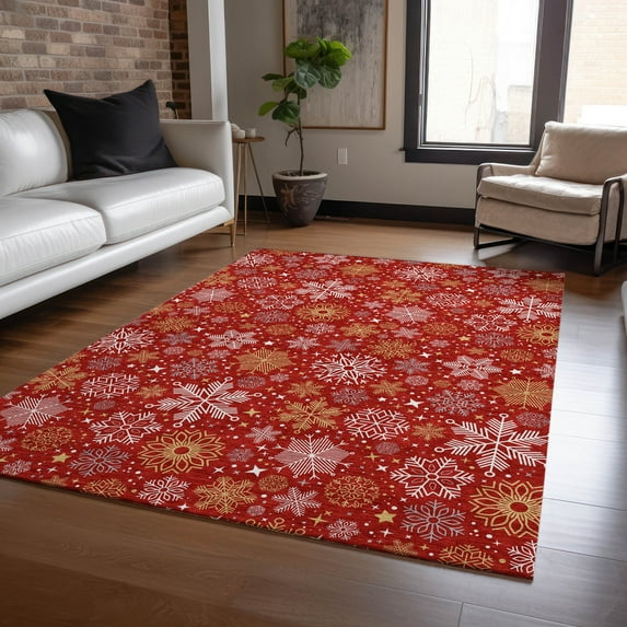 Addison Rugs Chantille Indoor/Outdoor Transitional Holiday Snowflake Red Machine Washable Rectangle Rug, 2'6" x 3'10"