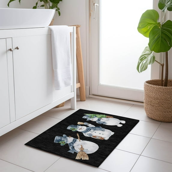 Addison Rugs Chantille Indoor/Outdoor Transitional Holiday Snowman Black Machine Washable Rectangle Rug, 1'8" x 2'6"