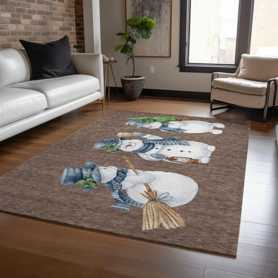 Addison Rugs Chantille Indoor/Outdoor Transitional Holiday Snowman Brown Machine Washable Rectangle Rug, 3' x 5'