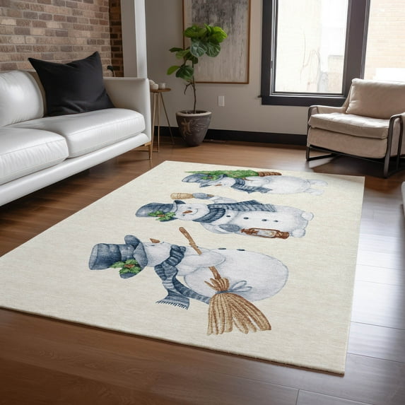 Addison Rugs Chantille Indoor/Outdoor Transitional Holiday Snowman Ivory Machine Washable Rectangle Rug, 2'6" x 3'10"