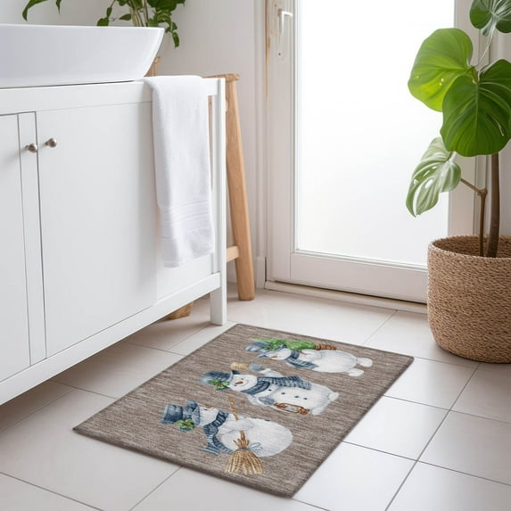 Addison Rugs Chantille Indoor/Outdoor Transitional Holiday Snowman Taupe Machine Washable Rectangle Rug, 1'8" x 2'6"