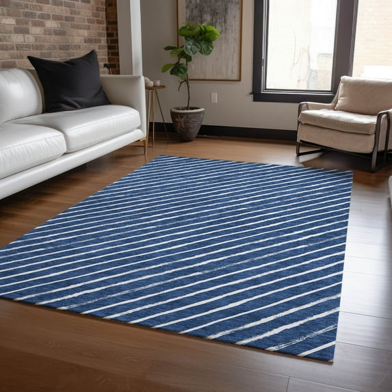 Addison Rugs Chantille Indoor/Outdoor Transitional Holiday Stripe Navy Machine Washable Rectangle Rug, 8' x 10'