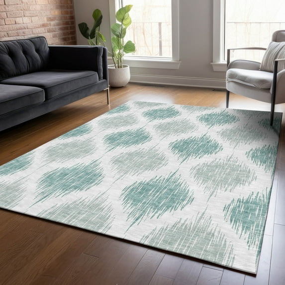 Addison Rugs Chantille Indoor/Outdoor Transitional Ikat Aqua Washable Rectangle Rug, 8' x 10'