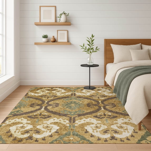 Addison Rugs Chantille Indoor/Outdoor Transitional Ikat Gold Machine Washable Rectangle Rug, 5' x 7'6"