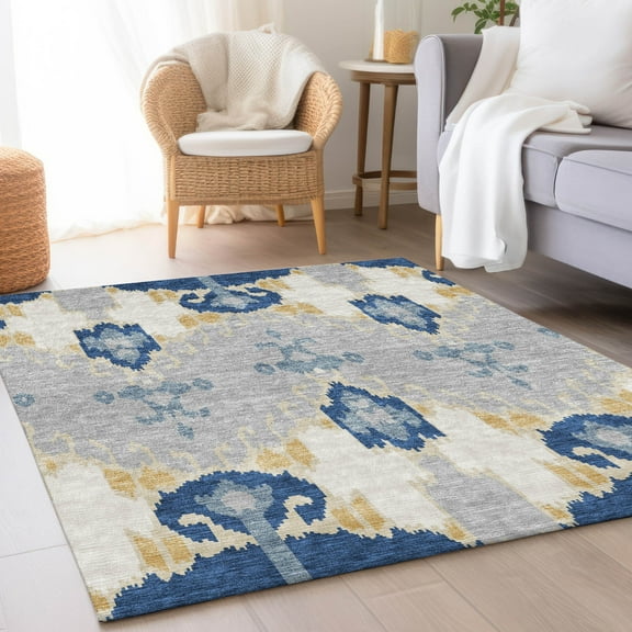 Addison Rugs Chantille Indoor/Outdoor Transitional Ikat Navy Washable Rectangle Rug, 5' x 7'6"
