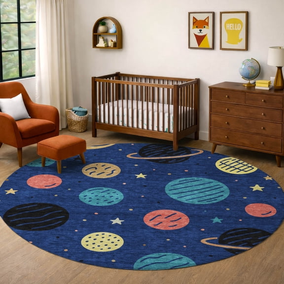 Addison Rugs Chantille Indoor/Outdoor Transitional Kids Baltic Machine Washable Round Rug, 8' x 8'
