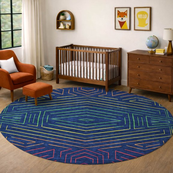 Addison Rugs Chantille Indoor/Outdoor Transitional Kids Baltic Machine Washable Round Rug, 8' x 8'