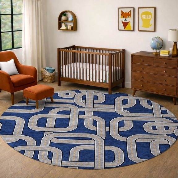 Addison Rugs Chantille Indoor/Outdoor Transitional Kids Baltic Machine Washable Round Rug, 8' x 8'