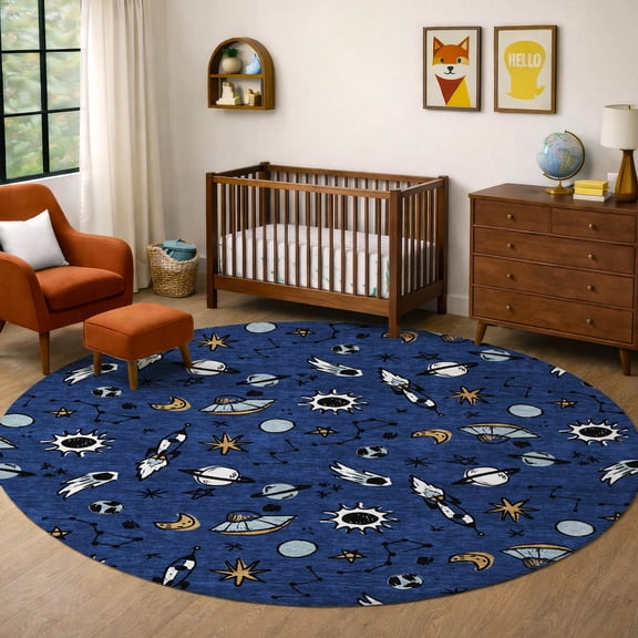 Addison Rugs Chantille Indoor/Outdoor Transitional Kids Baltic Machine Washable Round Rug, 8' x 8'