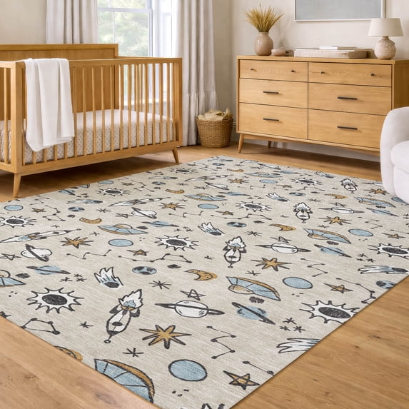 Addison Rugs Chantille Indoor/Outdoor Transitional Kids Beige Machine Washable Rectangle Rug, 8' x 10'