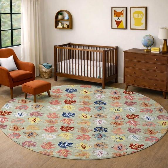 Addison Rugs Chantille Indoor/Outdoor Transitional Kids Celery Machine Washable Round Rug, 8' x 8'