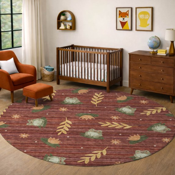 Addison Rugs Chantille Indoor/Outdoor Transitional Kids Garnet Machine Washable Round Rug, 8' x 8'