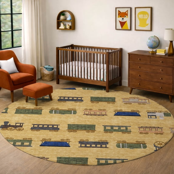 Addison Rugs Chantille Indoor/Outdoor Transitional Kids Gold Machine Washable Round Rug, 8' x 8'