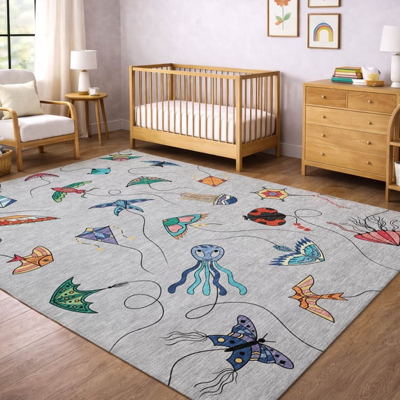 Addison Rugs Chantille Indoor/Outdoor Transitional Kids Gray Machine Washable Rectangle Rug, 3' x 5'