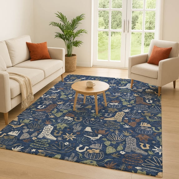 Addison Rugs Chantille Indoor/Outdoor Transitional Kids Navy Machine Washable Rectangle Rug, 9' x 12'
