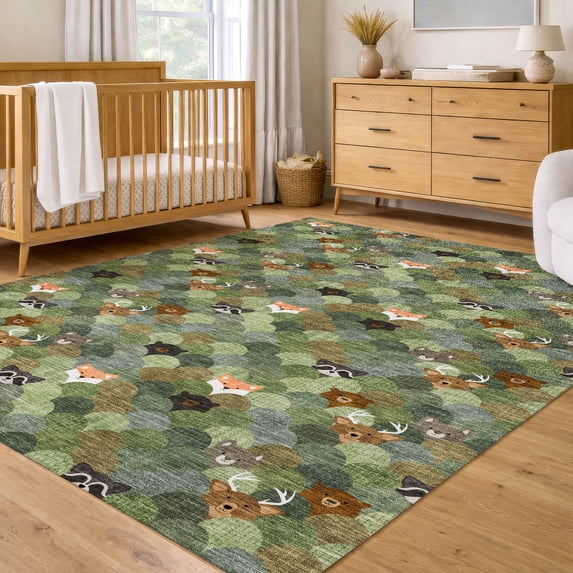 Addison Rugs Chantille Indoor/Outdoor Transitional Kids Olive Machine Washable Rectangle Rug, 5' x 7'6"