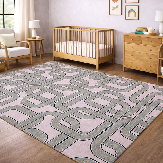 Addison Rugs Chantille Indoor/Outdoor Transitional Kids Pink Machine Washable Rectangle Rug, 10' x 14'
