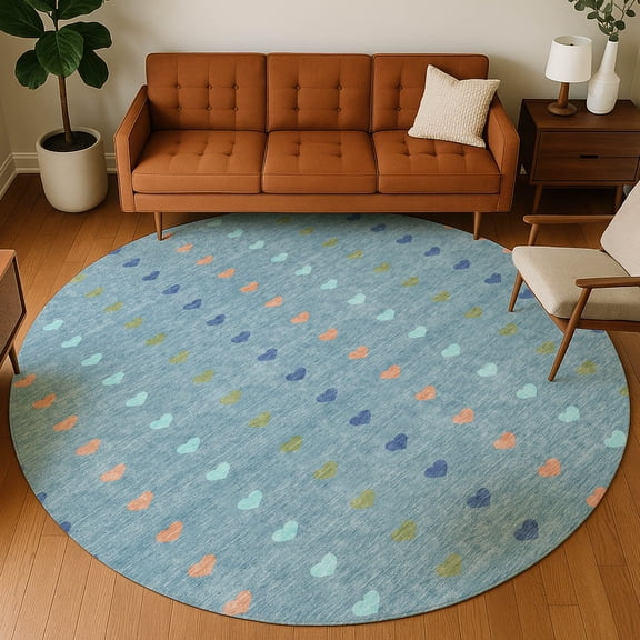 Addison Rugs Chantille Indoor/Outdoor Transitional Kids Teal Machine Washable Round Rug, 8' x 8'