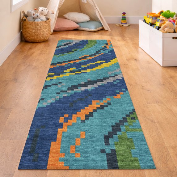 Addison Rugs Chantille Indoor/Outdoor Transitional Kids Teal Machine Washable Runner Rug, 2'3" x 7'6"