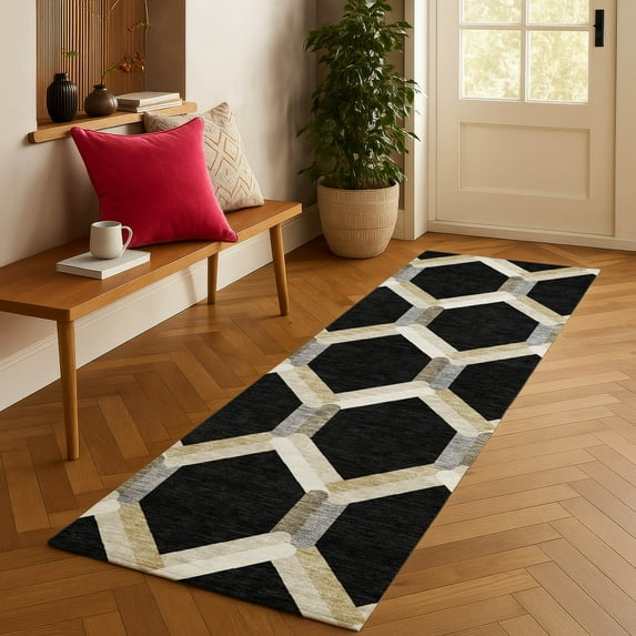 Addison Rugs Chantille Indoor/Outdoor Transitional Lattice Black Machine Washable Runner Rug, 2'3" x 7'6"