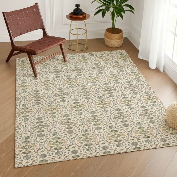 Addison Rugs Chantille Indoor/Outdoor Transitional Lattice Cream Machine Washable Rectangle Rug, 5' x 7'6"