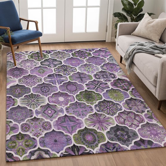 Addison Rugs Chantille Indoor/Outdoor Transitional Lattice Plum Machine Washable Rectangle Rug, 8' x 10'