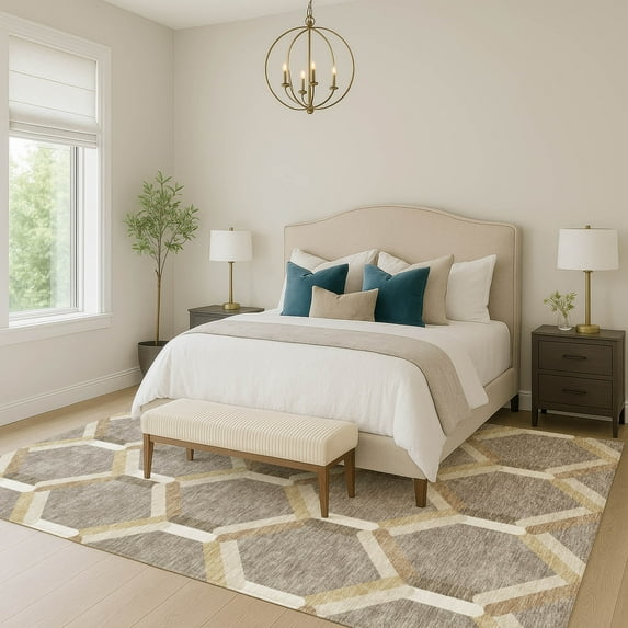 Addison Rugs Chantille Indoor/Outdoor Transitional Lattice Taupe Machine Washable Rectangle Rug, 10' x 14'