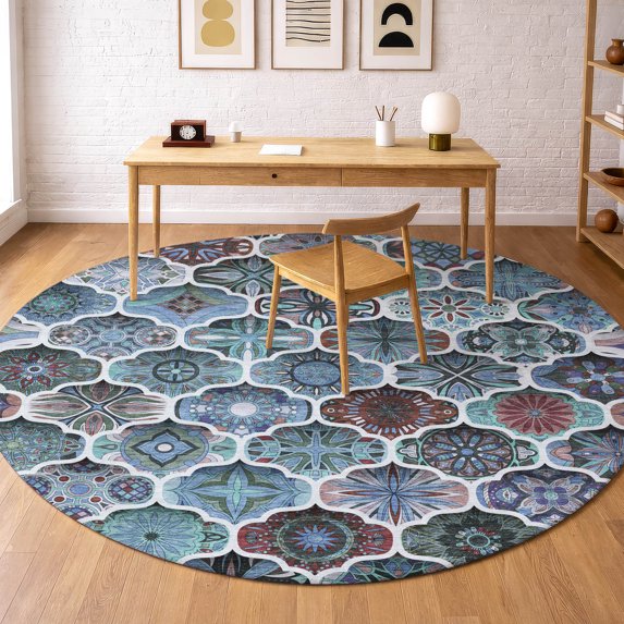 Addison Rugs Chantille Indoor/Outdoor Transitional Lattice Teal Machine Washable Round Rug, 8' x 8'