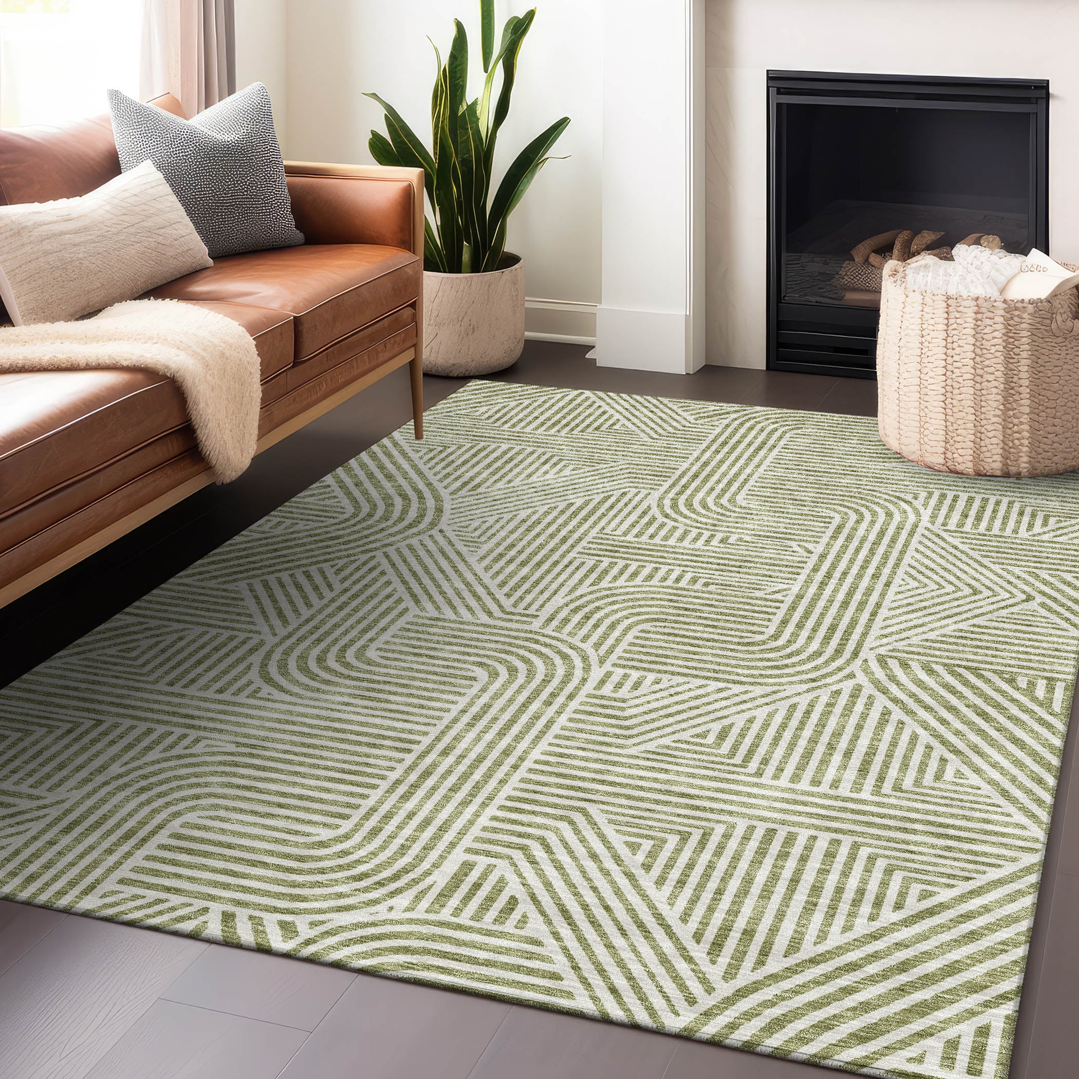 Addison Rugs Chantille Indoor/Outdoor Transitional Lines Aloe Washable Rectangle Rug, 8' x 10'