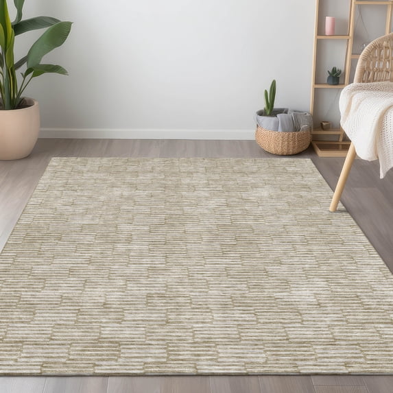 Addison Rugs Chantille Indoor/Outdoor Transitional Lines Beige Washable Rectangle Rug, 10' x 14'