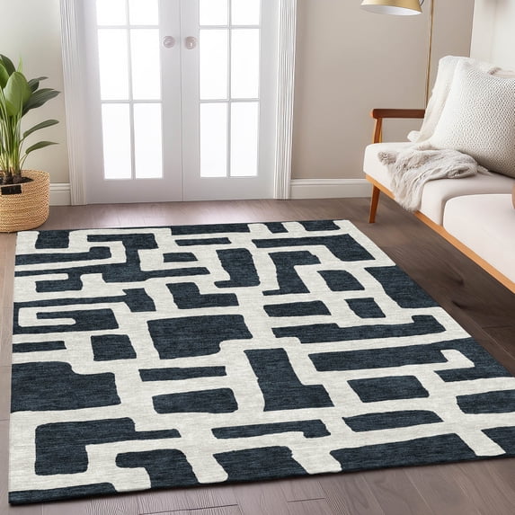Addison Rugs Chantille Indoor/Outdoor Transitional Lines Black Washable Rectangle Rug, 9' x 12'