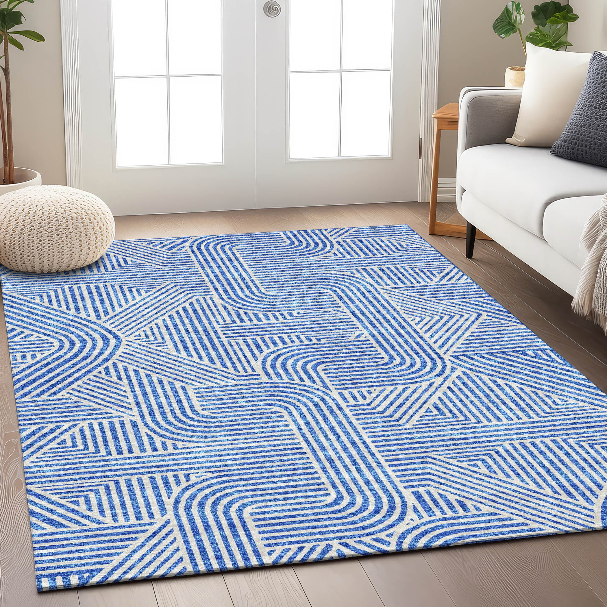 Addison Rugs Chantille Indoor/Outdoor Transitional Lines Blue Washable Rectangle Rug, 2'6" x 3'10"